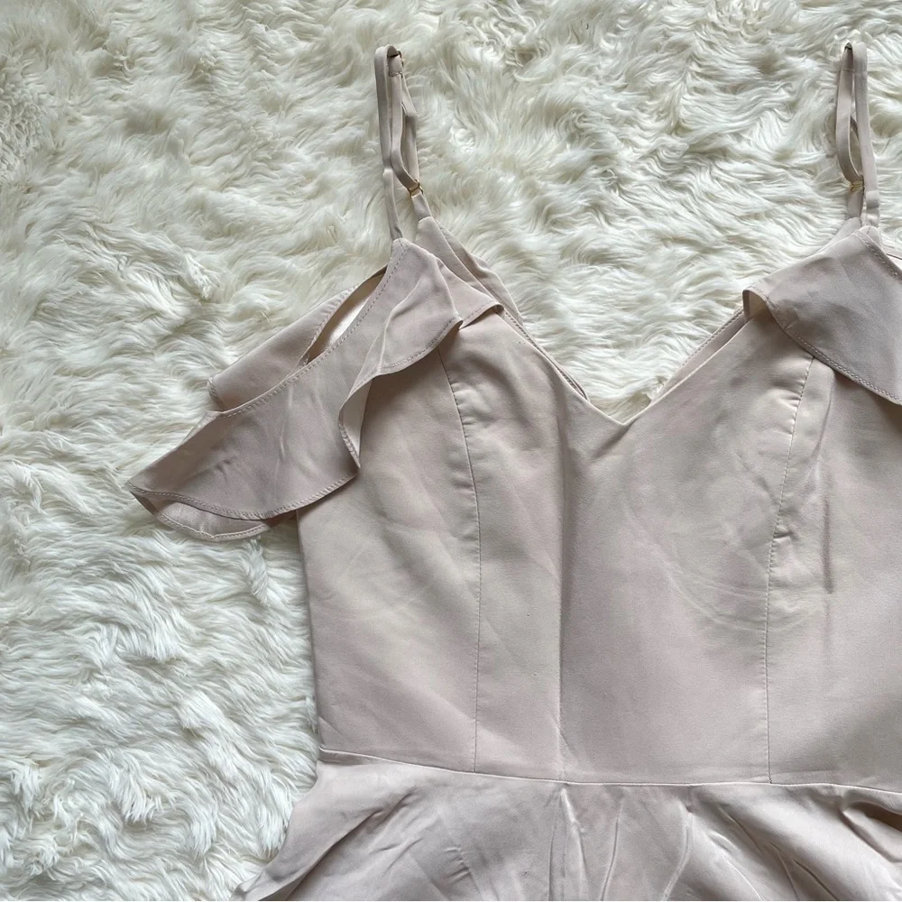 Amanda Uprichard Dress Tate Cold Shoulder Fit & Flare 100% Silk Bone Nude P